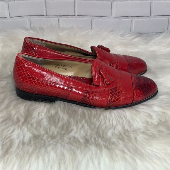 Stacy Adams Red Snakeskin Tassel Loafers Sz 7 - Picture 6 of 9